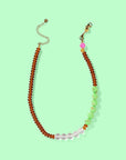 Beaded Necklace - Brown + Clear + Green Glass Beads - Abby