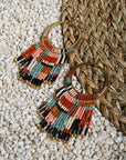 Beaded Handwoven Painted Desert Fringe Earrings (Aqua/Rust)