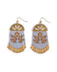 Beaded Handwoven Lotus Fringe Earrings (Mustard)