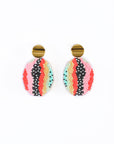 Beaded Handwoven Organic Oval Drop Earrings (Red)