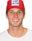 C'est La Vie Trucker Hat in Red