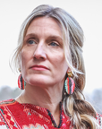 Beaded Handwoven Organic Oval Drop Earrings (Red)