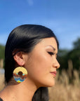 Beaded Handwoven Organic Circular Fringe Earrings (Blue)