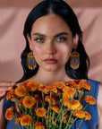 Beaded Handwoven Lotus Fringe Earrings (Mustard)