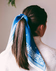 100% Silk Bandana Scarf -Santorini Floral China Blue Western
