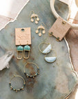 Stone Disc Hoop Earring - African Turquoise/Gold