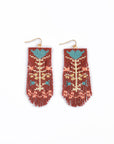 Beaded Handwoven Vintage Flower Fringe Earrings (Cream/Red)