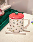 Ceramic Skiing Mug with Lid and Skis Coaster by GUTE - Cute