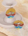 Beaded Handwoven Organic Circular Fringe Earrings (Blue)