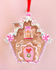 Pink Peppermint Chalet Gingerbread House Christmas Ornament