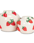Large Round Vase with Strawberries-7"H