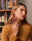 Beaded Handwoven Painted Desert Fringe Earrings (Aqua/Rust)