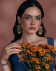 Beaded Handwoven Lotus Fringe Earrings (Mustard)