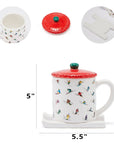 Ceramic Skiing Mug with Lid and Skis Coaster by GUTE - Cute