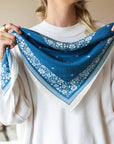 100% Silk Bandana Scarf -Santorini Floral China Blue Western