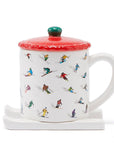 Ceramic Skiing Mug with Lid and Skis Coaster by GUTE - Cute