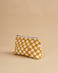 Mustard Checkered Cosmetic Bag