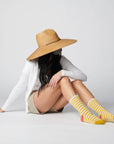 Eureka Striped Unisex Crew Socks in Yellow, White, Red