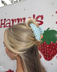 BLUE GINGHAM STRAWBERRY CHARM CLAW