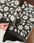Organic Cotton Tea Towel Kitchen Accessories Floral on Olive