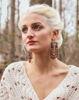 Beaded Handwoven Vintage Flower Fringe Earrings (Cream/Red)