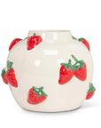 Large Round Vase with Strawberries-7"H