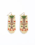 Beaded Handwoven Vintage Flower Fringe Earrings (Cream/Red)