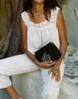 Black Crosses Mudcloth Cosmetic Bag