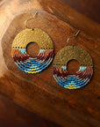 Beaded Handwoven Organic Circular Fringe Earrings (Blue)