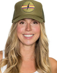 Electric Rainbow Trucker Hat in Olive