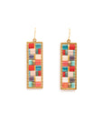 Beaded Handwoven Mosaic Tila and Brass Earrings (Blue/Red)