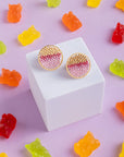 Beaded Handwoven Sweet Tart Stud Earrings (Pink)