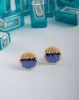 Beaded Handwoven Sweet Tart Stud Earrings (Blue)