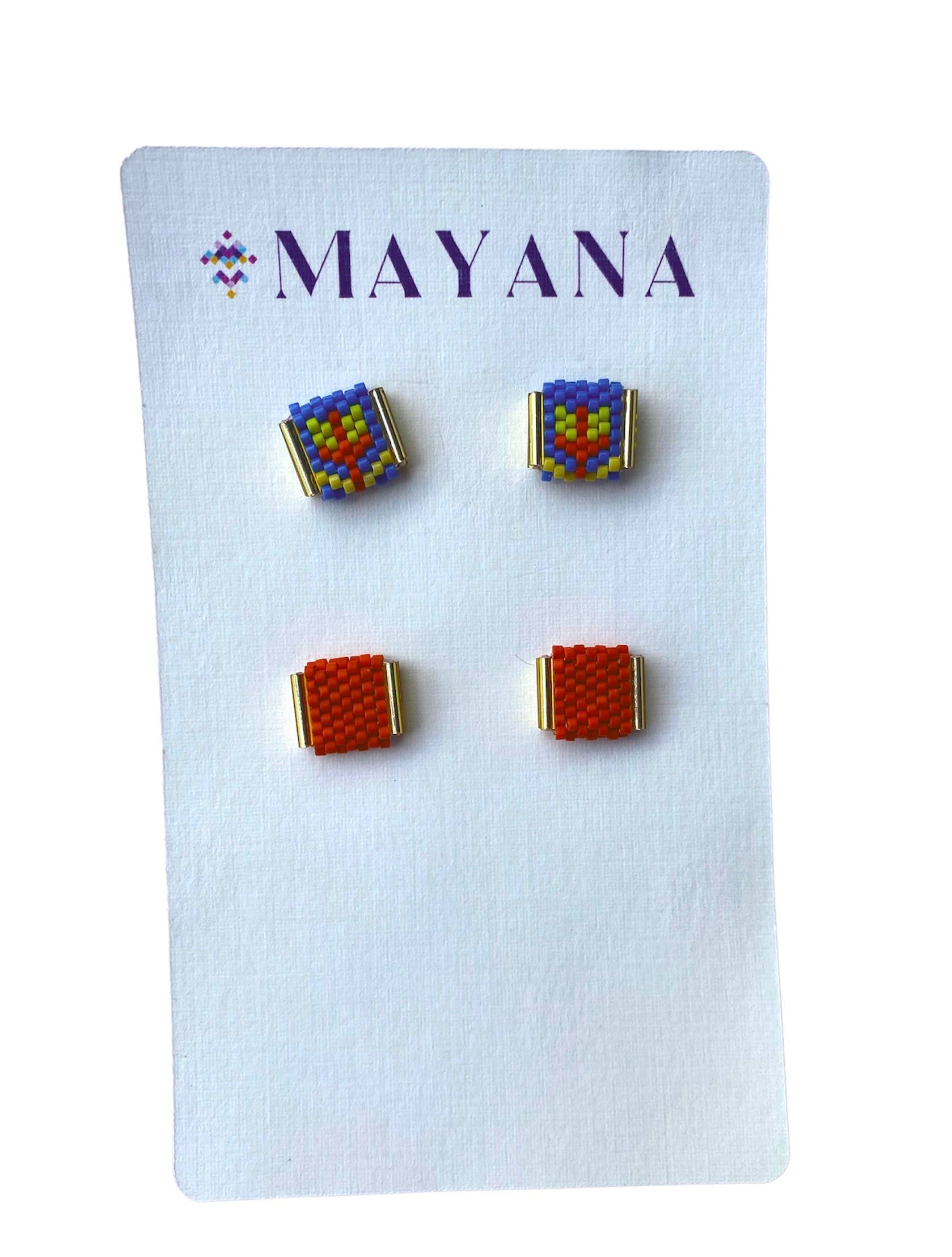 Beaded Handwoven Tulip Stud Pack (Cream/Tan)