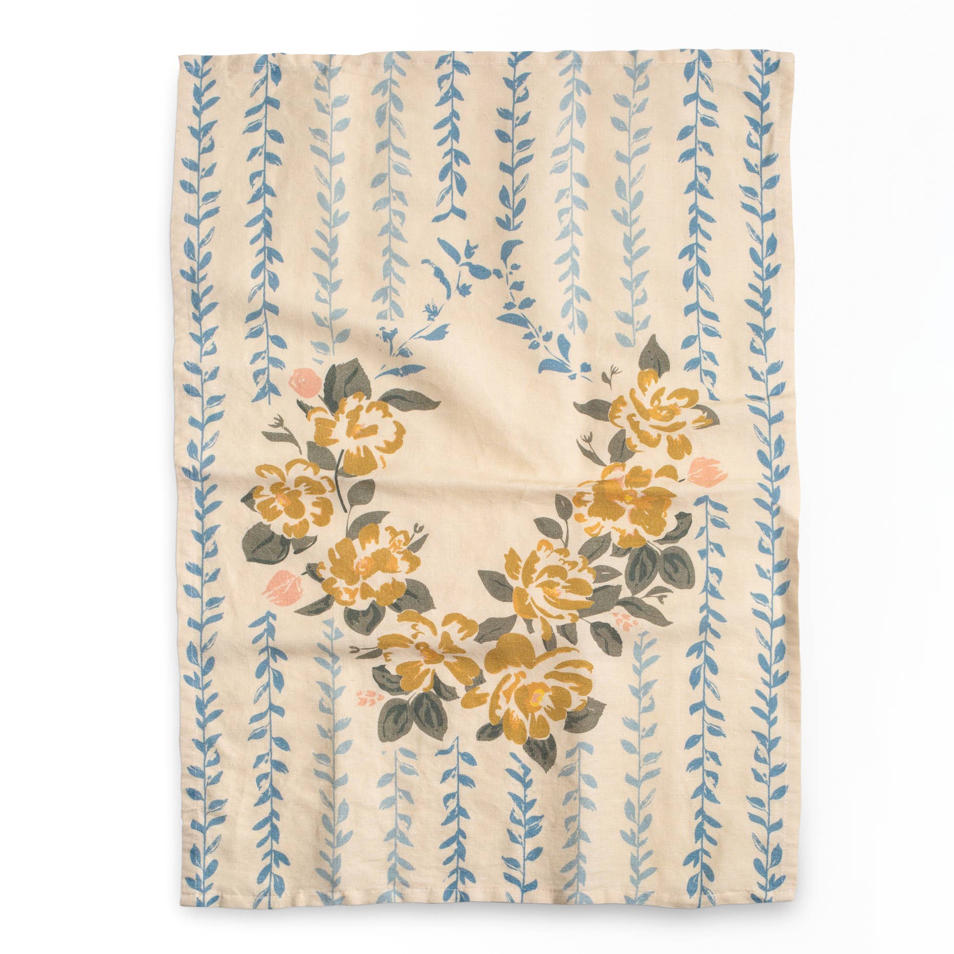 Homebody Cotton Linen Tea Towel | Wild Rose Wreath Floral