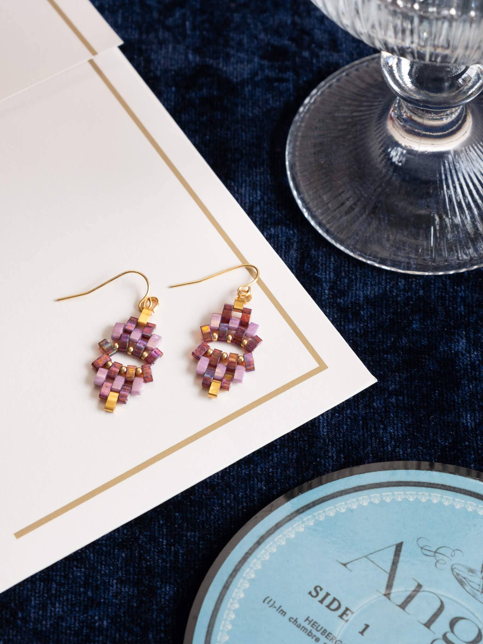 Beaded Handwoven Astoria Drop Earrings (Cherry/Lilac)