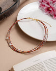 Handwoven Miyuki and Pearl Layering Necklace (Red/Orange)