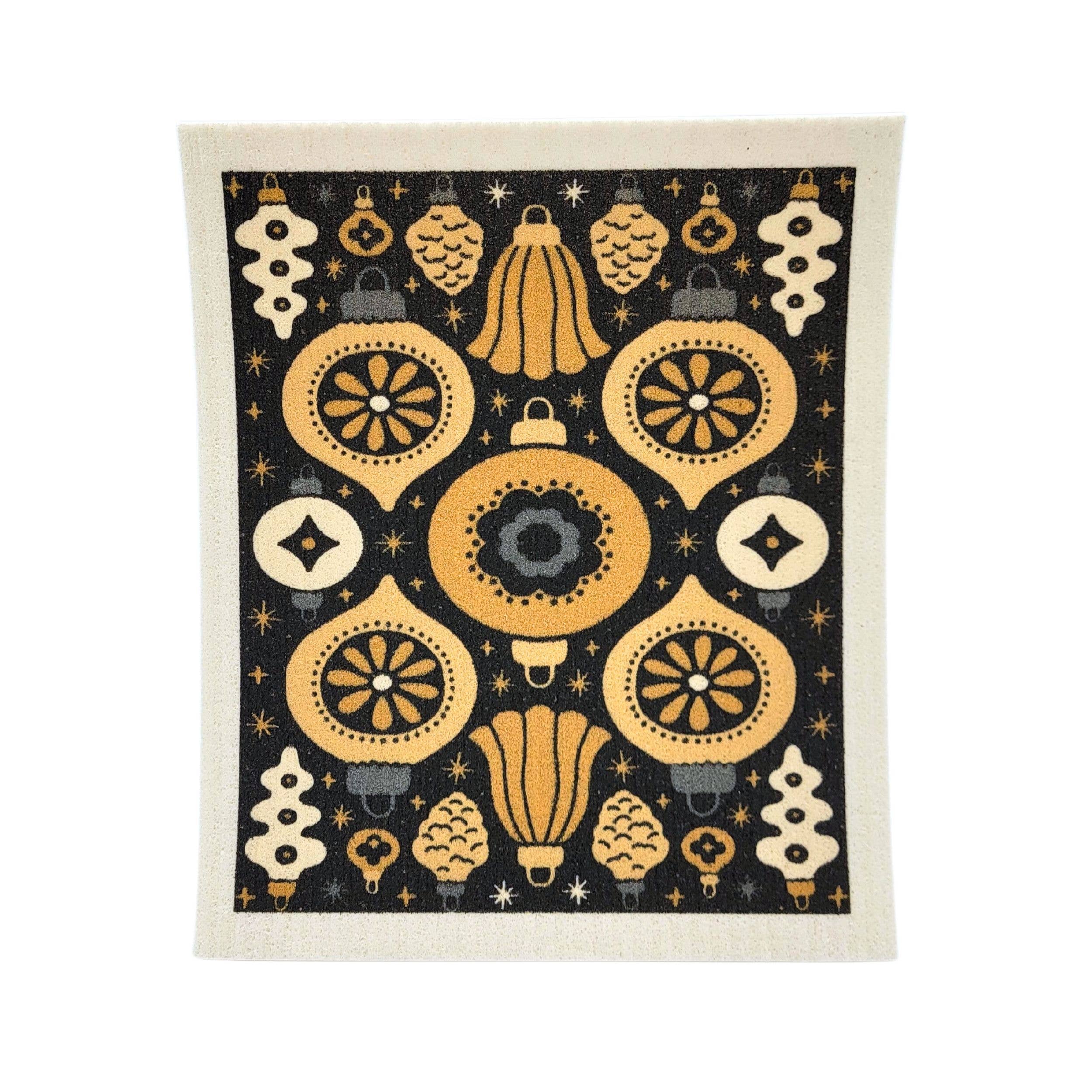 Gold Christmas Ornament Swedish Dishcloth - Christmas Decor
