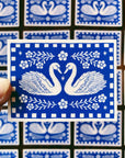 Blue Swan Sticker Folk Art Block Print Style Vinyl Decal 2.8