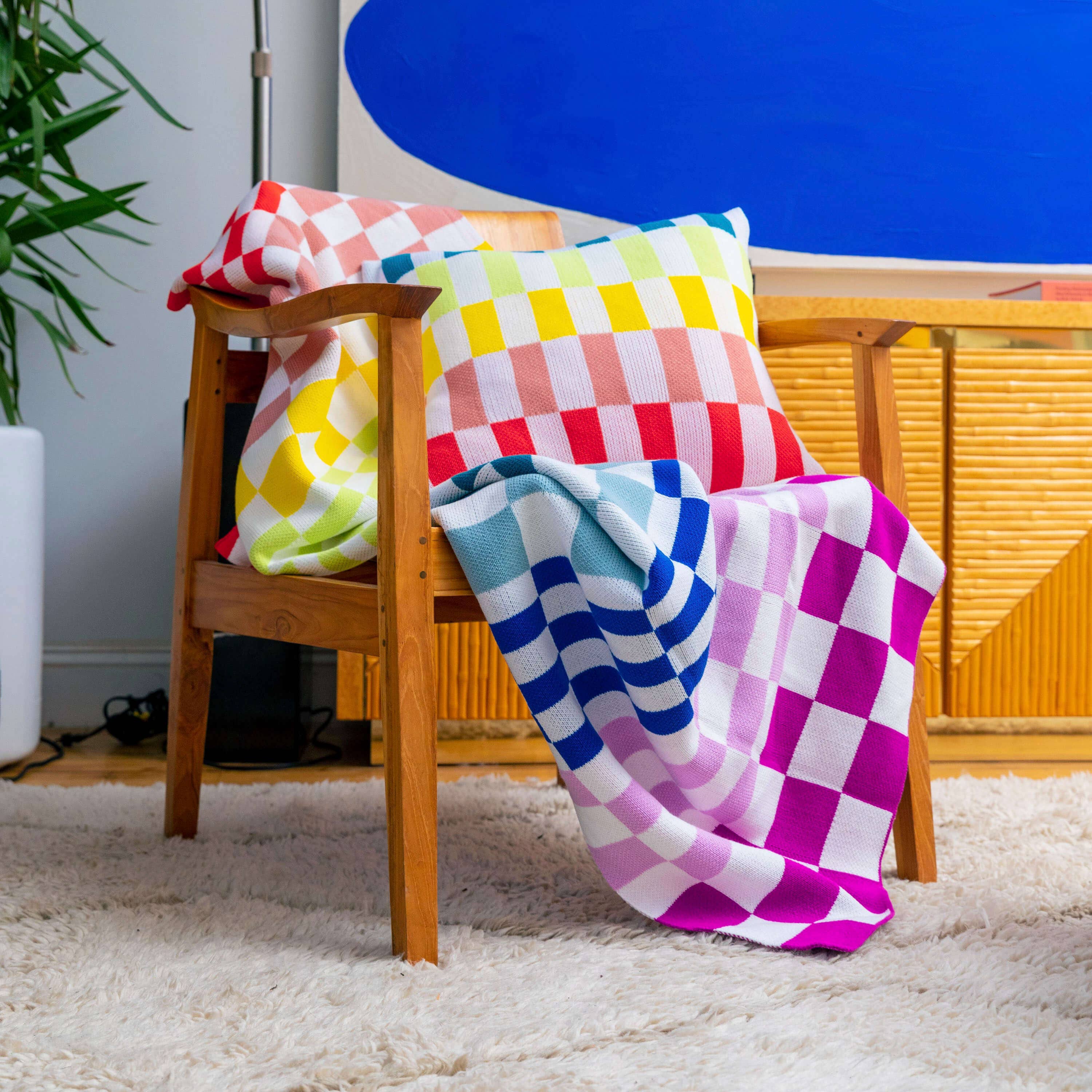 Mosaic Checkerboard Throw: Wine Red