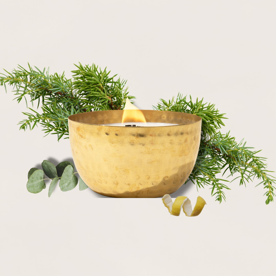 Juniper &amp; Balsam Fir-Solid Brass 14oz Pure Soy Candle