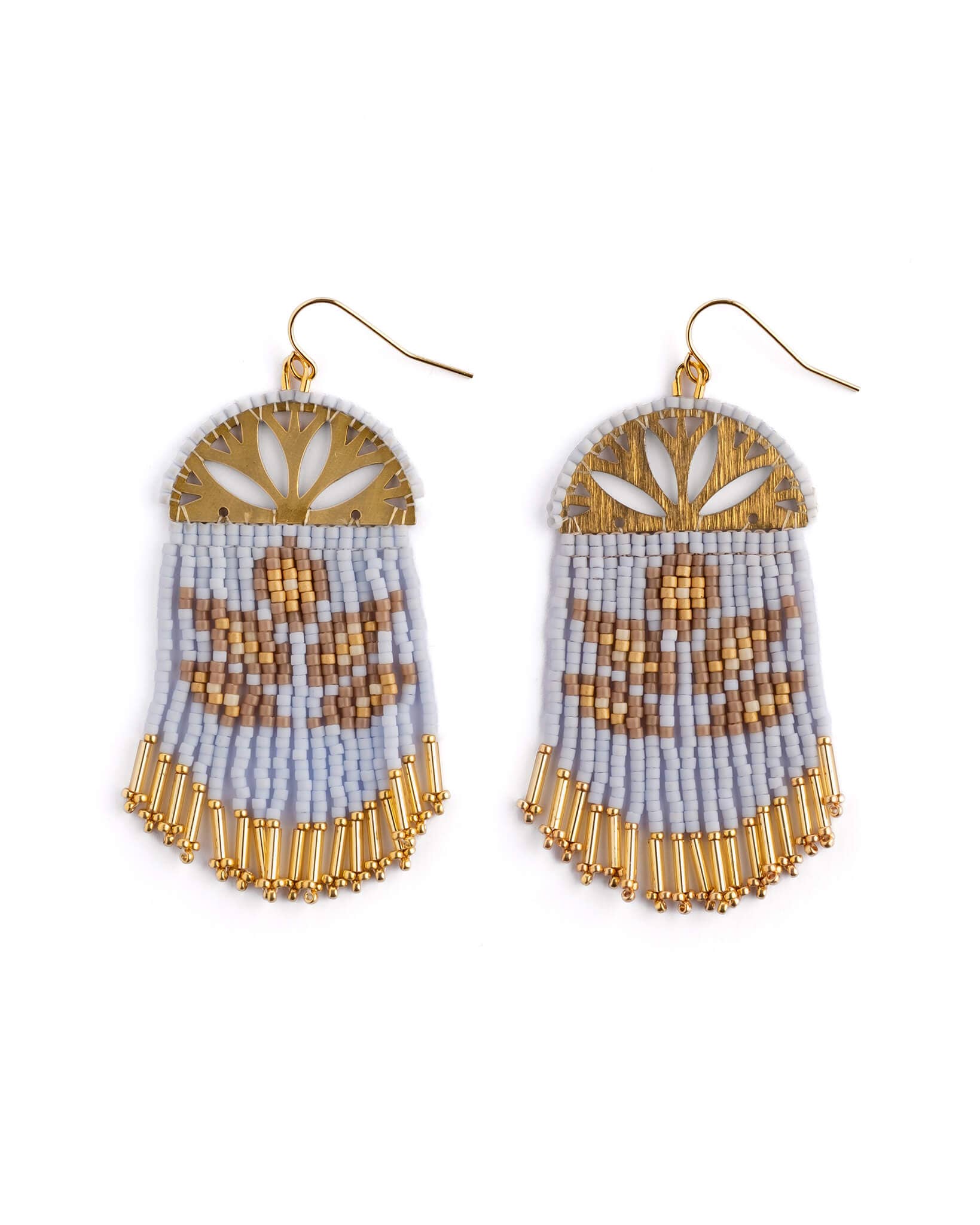 Beaded Handwoven Lotus Fringe Earrings (Mustard)