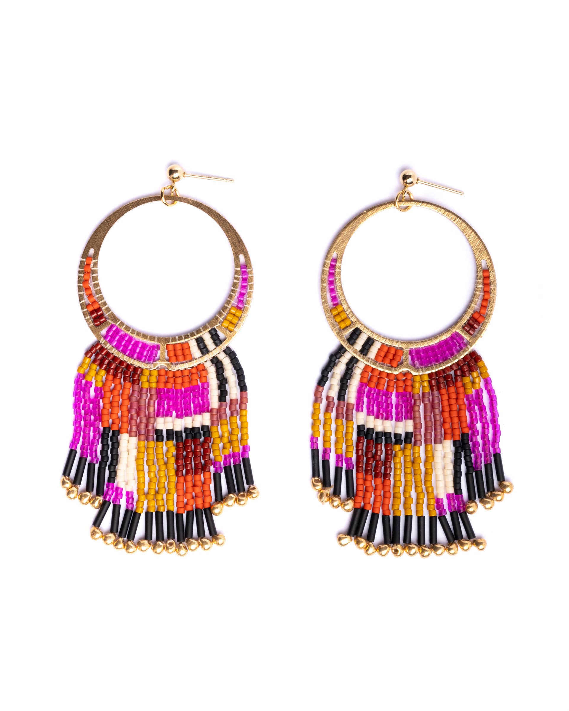 Beaded Handwoven Painted Desert Fringe Earrings (Aqua/Rust)