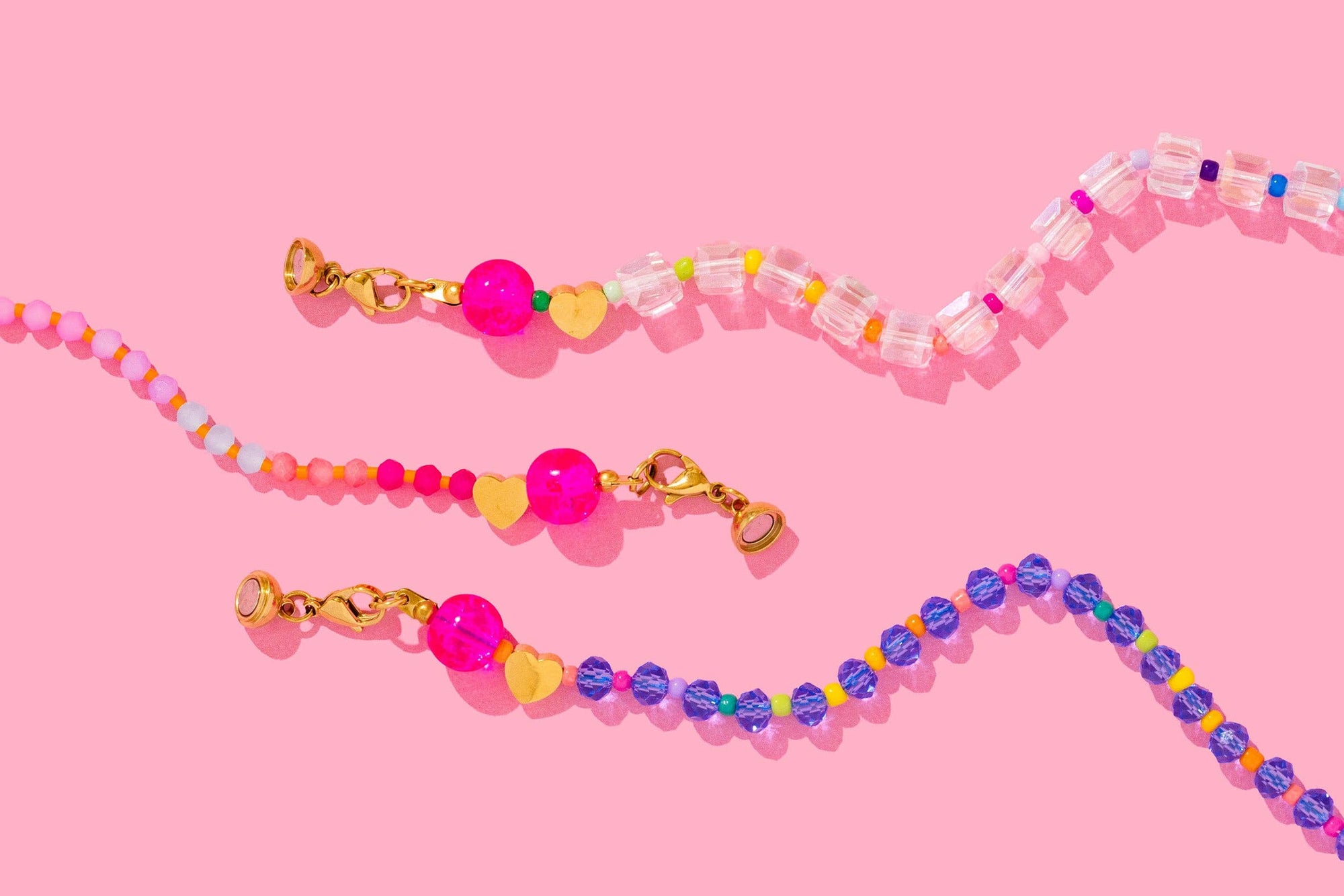 Beaded Necklace - Multi-Colored + Light Pink Beads - Sloan