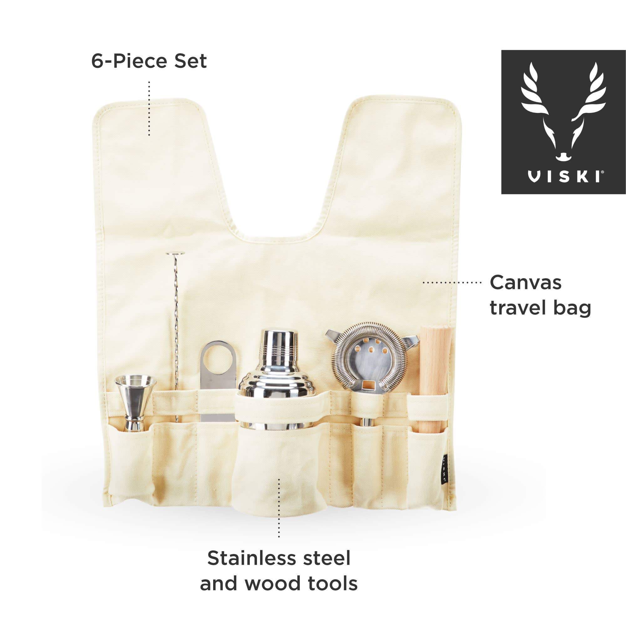 Stainless Steel Travel Barware Set of 7
