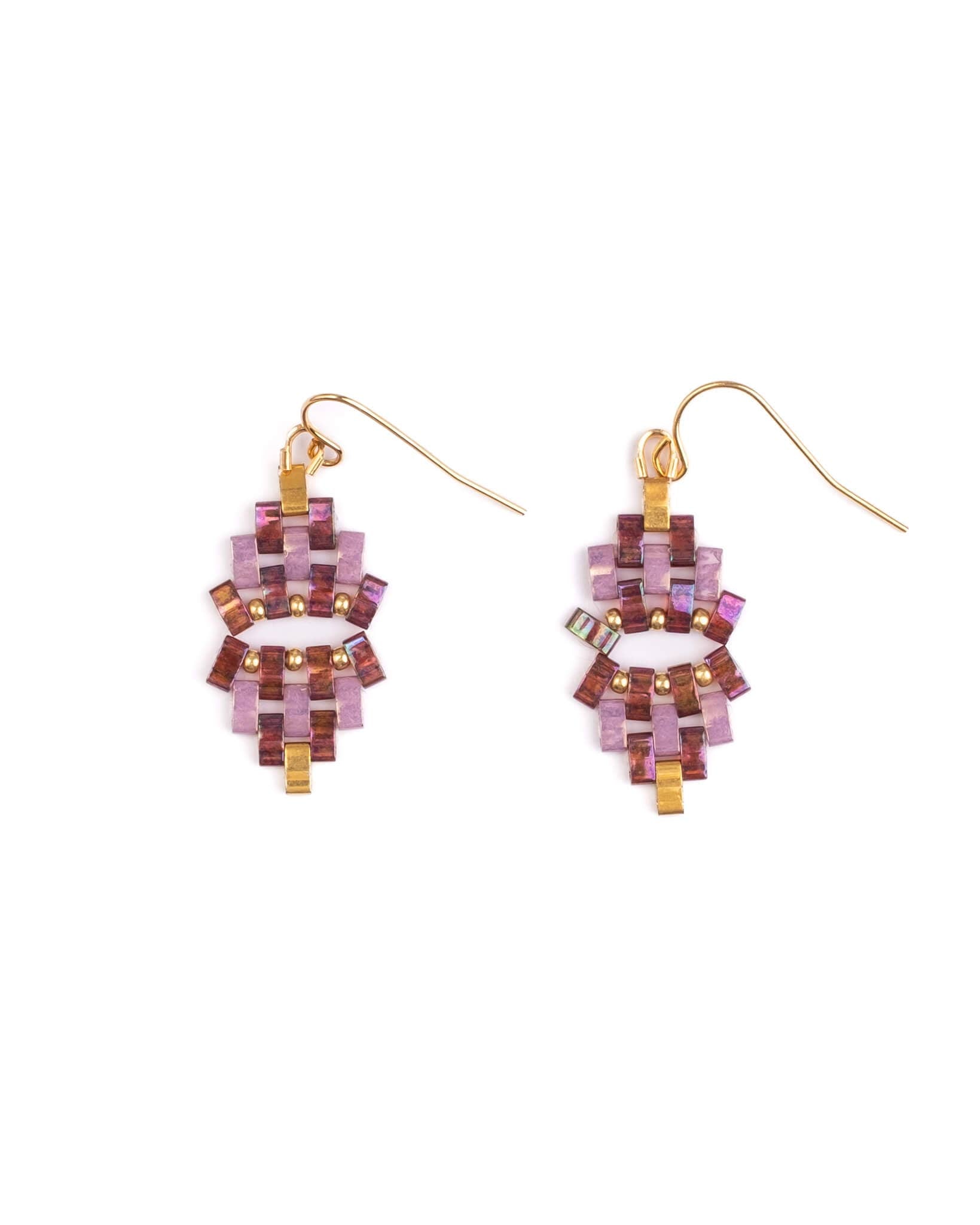 Beaded Handwoven Astoria Drop Earrings (Cherry/Lilac)