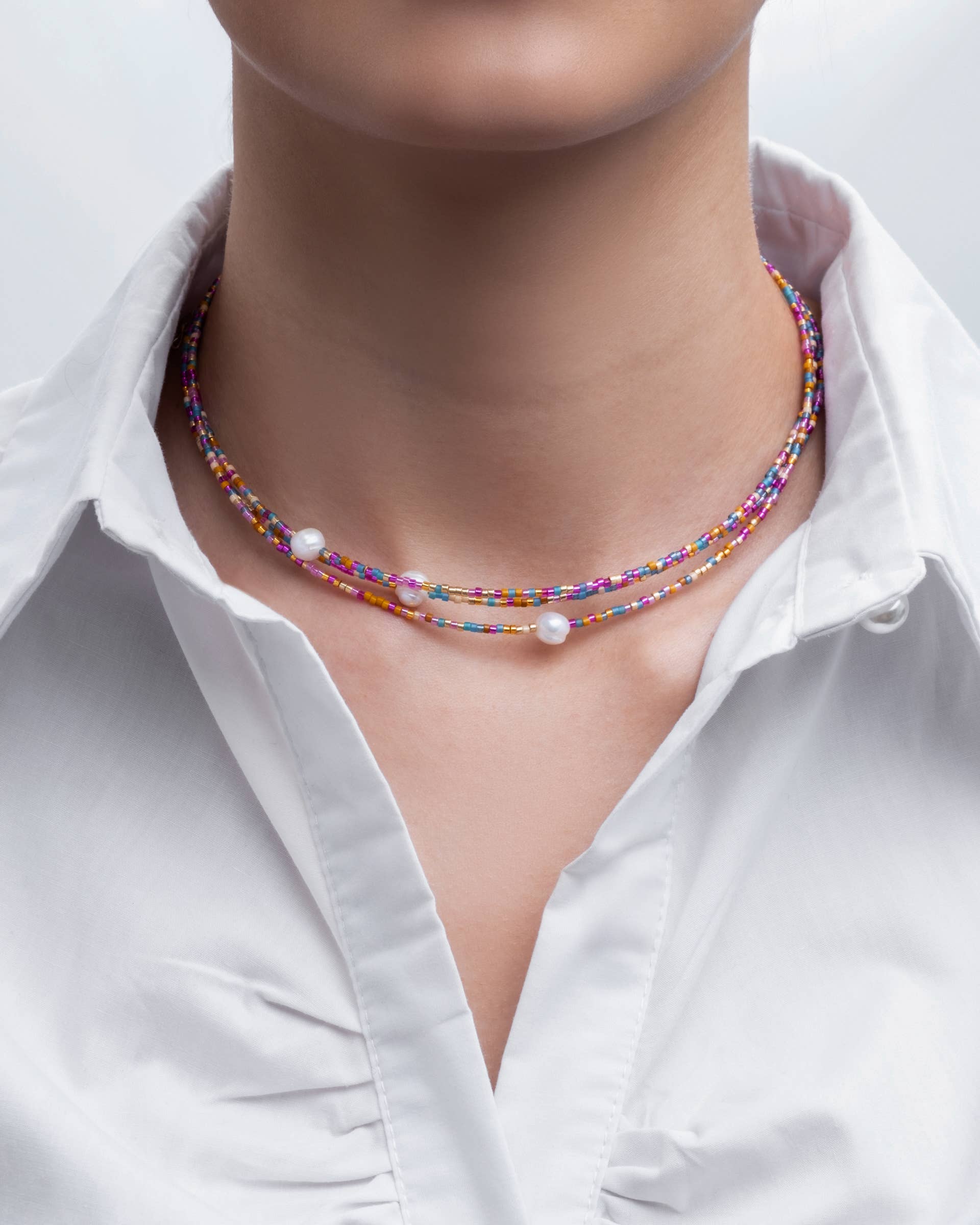Handwoven Miyuki and Pearl Layering Necklace (Red/Orange)