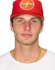Electric Rainbow Trucker Hat Red