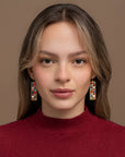 Beaded Handwoven Mosaic Tila and Brass Earrings (Blue/Red)