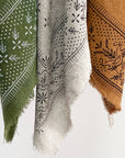 Olive Green Classic print Naturally Dyed Bandana (White ink)